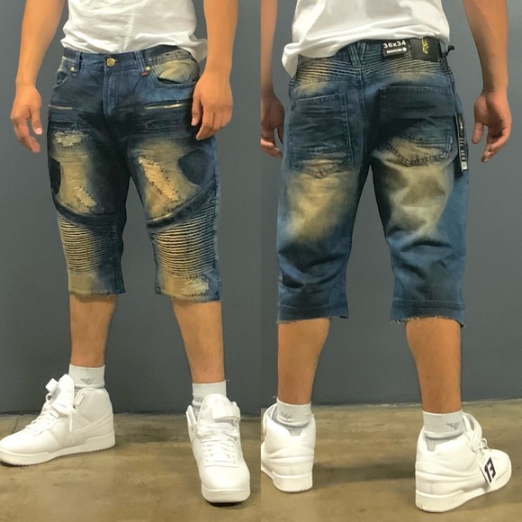 Men's Makobi Dk Blue Dirty Vintage Wash Casual Denim Short